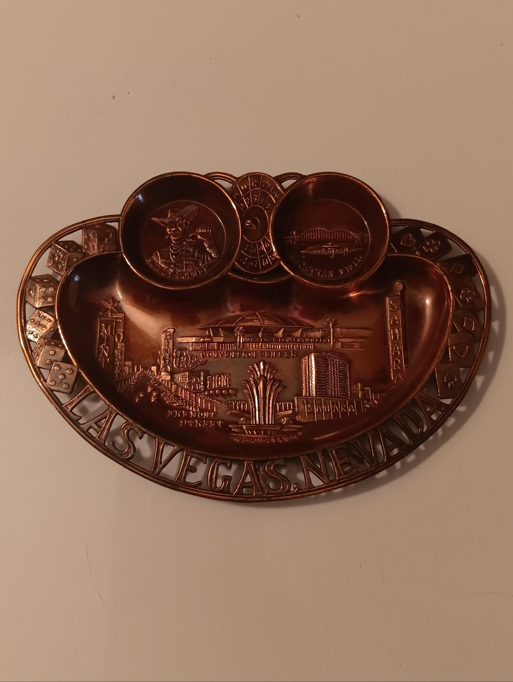 Vintage 60's Copper Las Vegas Nevada Souvenir Coin Tray.  5 1/2" W X 4"H